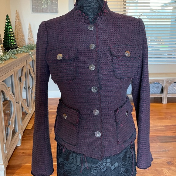 Willow & Clay Burgundy/Black Raw Edge Blazer - Picture 2 of 5